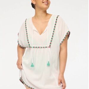 J.Crew Factory 3X Womens Multi Striped Tassel Tunic Top White NWT